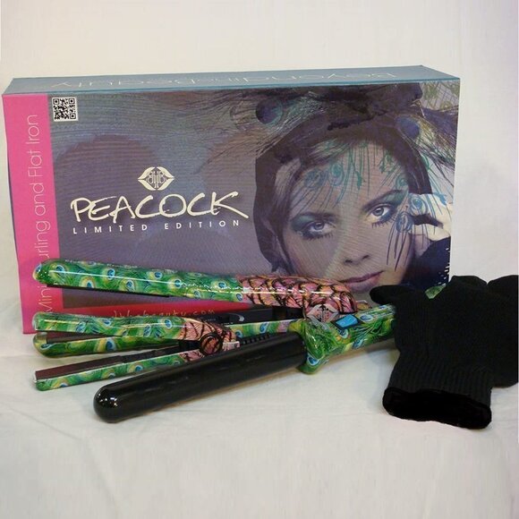 Beyond The Beauty Limited Edition Peacock Ceramic Curling and Flat Iron 3PC Set - Picture 3 of 9